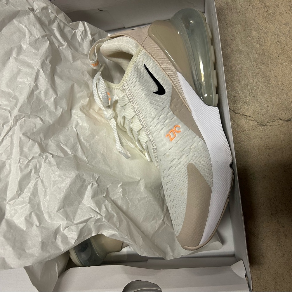 Nike Air Max 270 White and Tan Sneakers